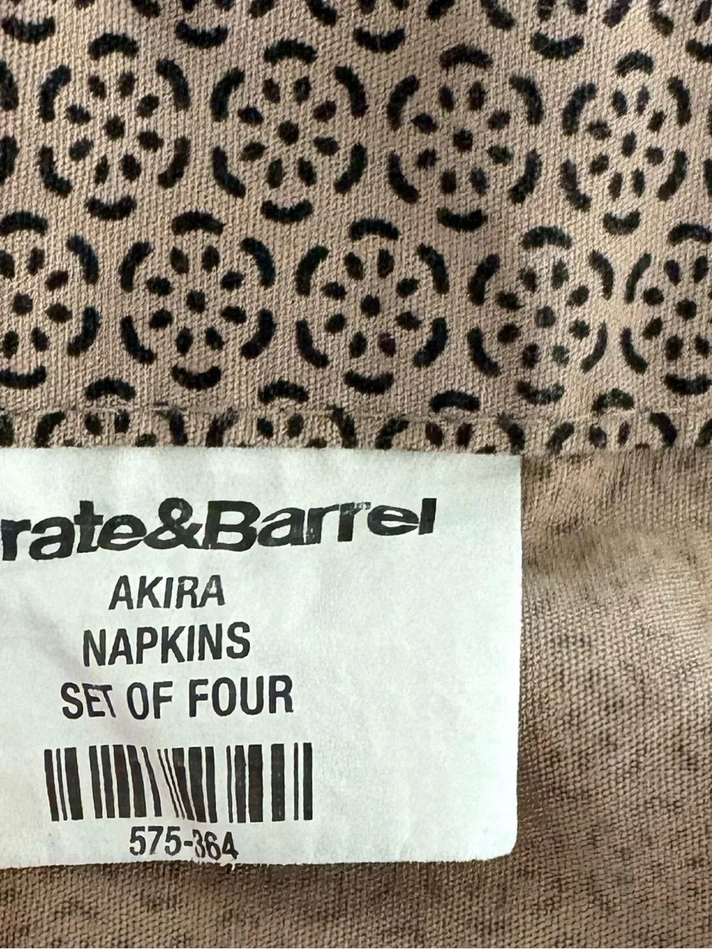 Crate & Barrel Vintage Akira Cloth Napkins Geometric Color Set of 4 Taupe Black